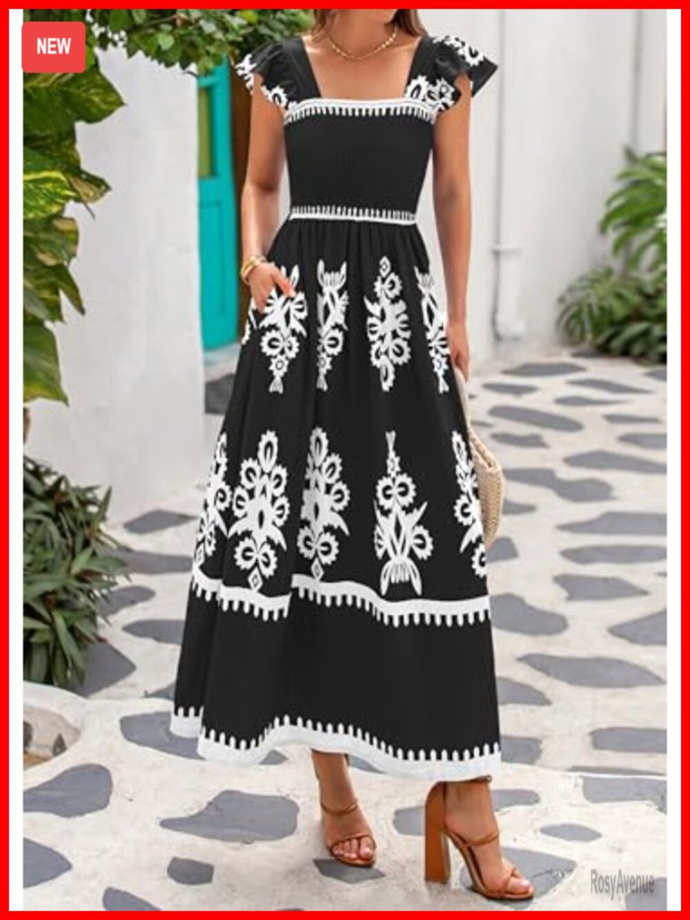 Sleeveless Square Neck Maxi Dress with Pockets - Picture 2 of 7